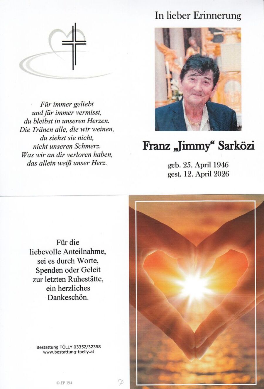 Gedenkkarte Franz "Jimmy" Sarközi