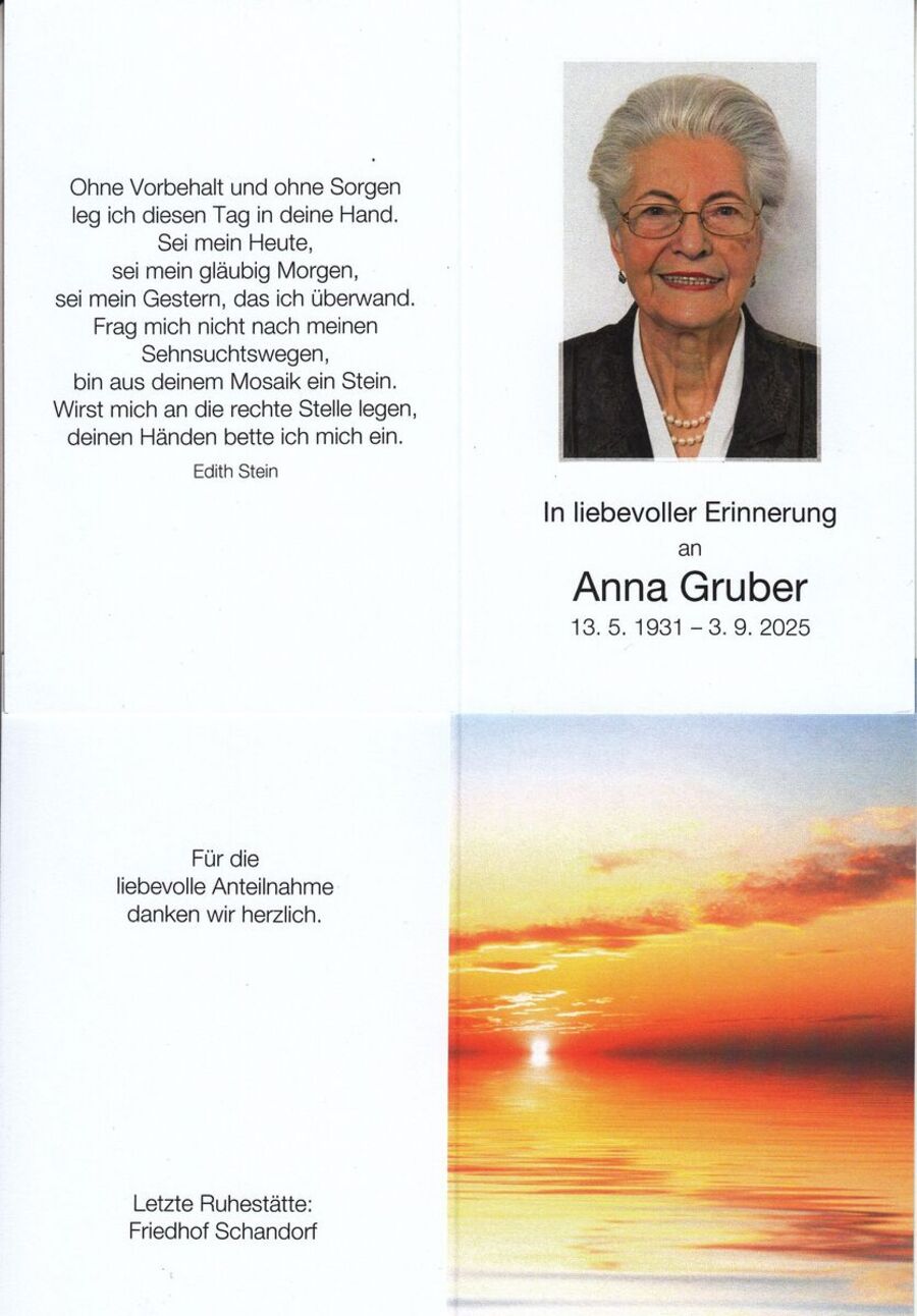 Gedenkkarte Anna Gruber