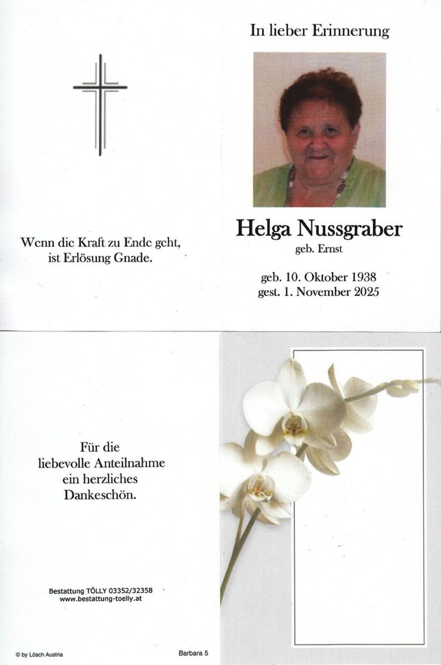 Gedenkkarte Helga Nussgraber