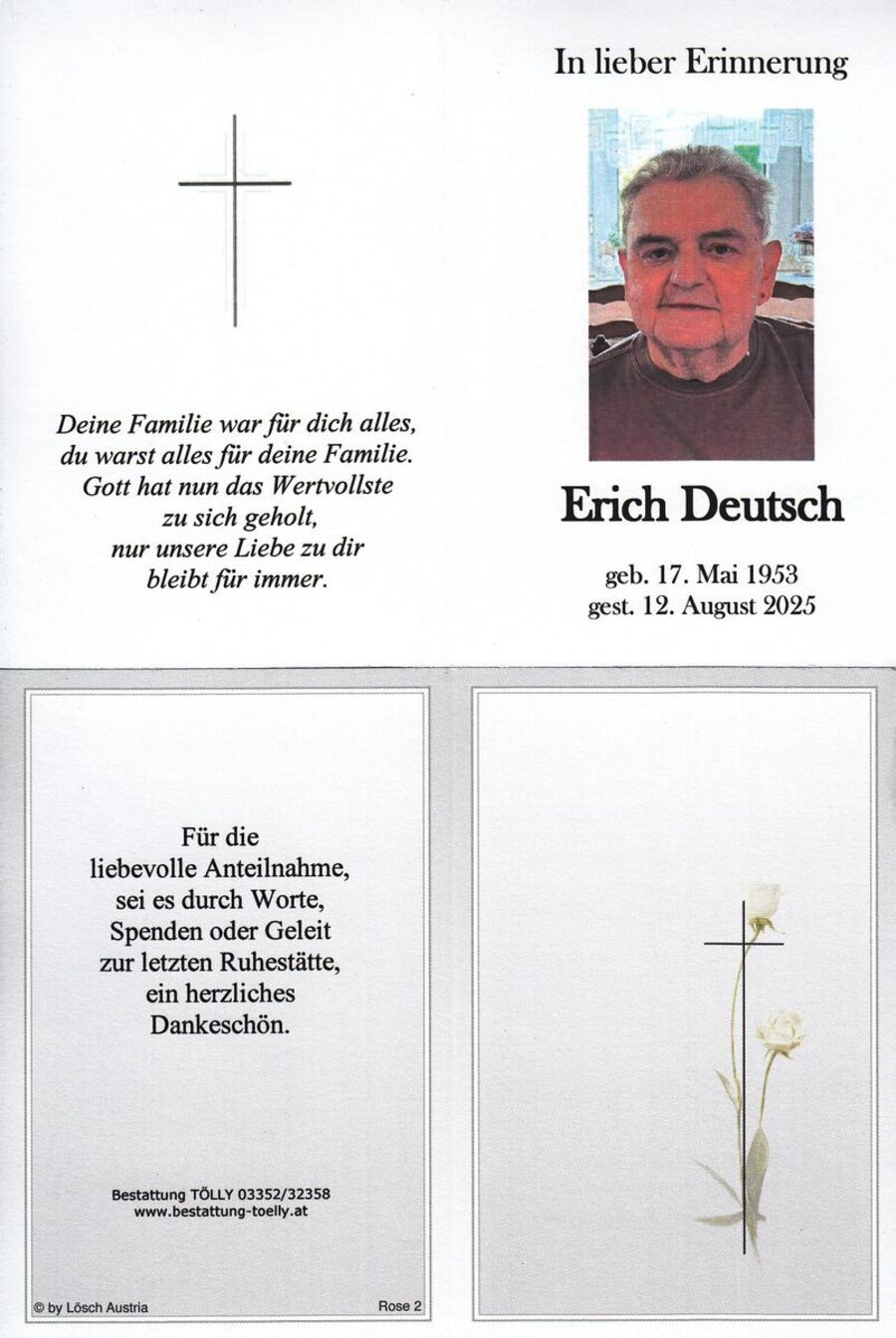 Gedenkkarte Erich Deutsch