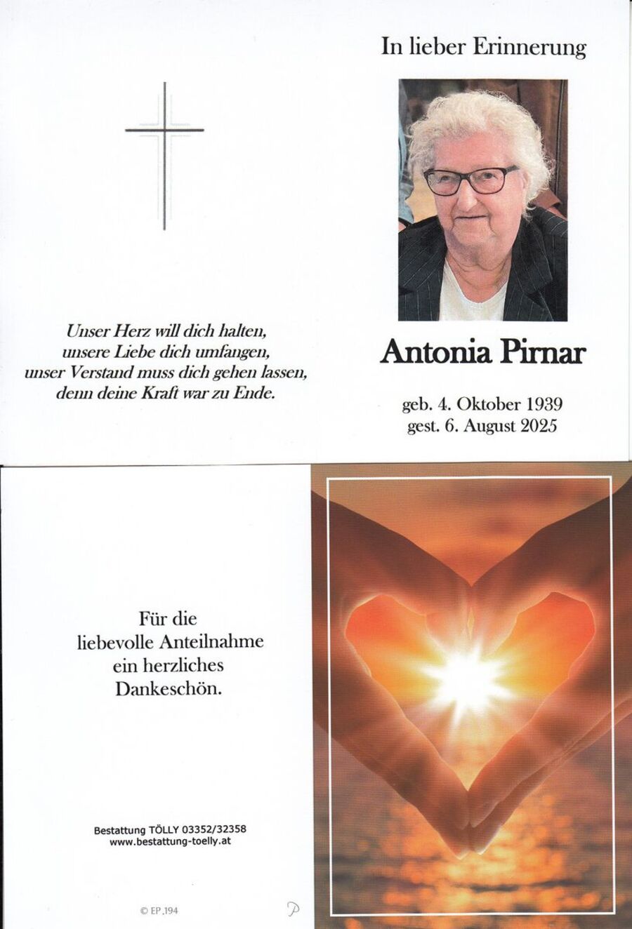 Gedenkkarte Antonia Pirnar