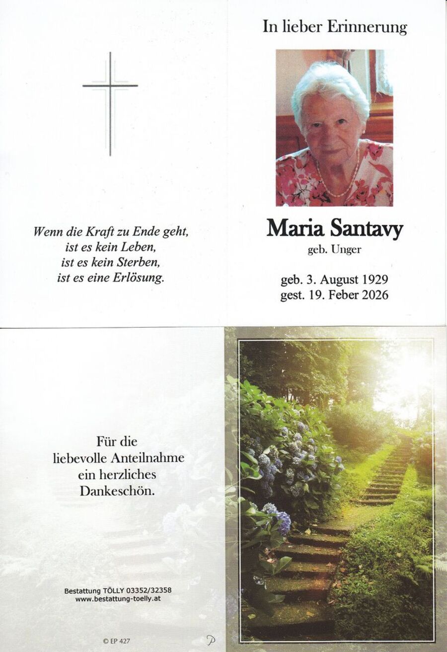 Gedenkkarte Maria Santavy