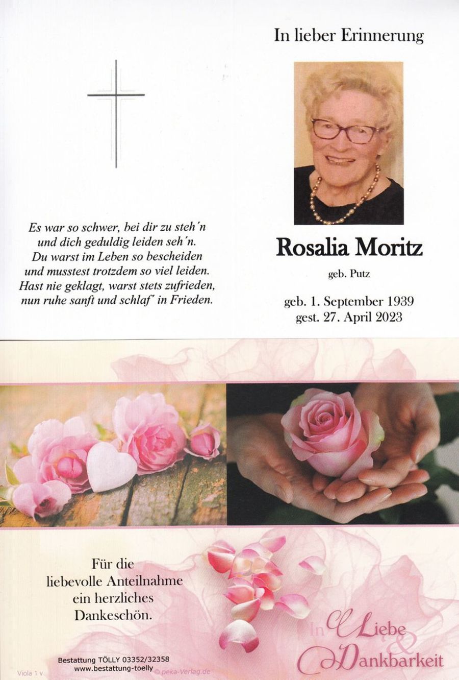 Gedenkkarte Rosalia Moritz