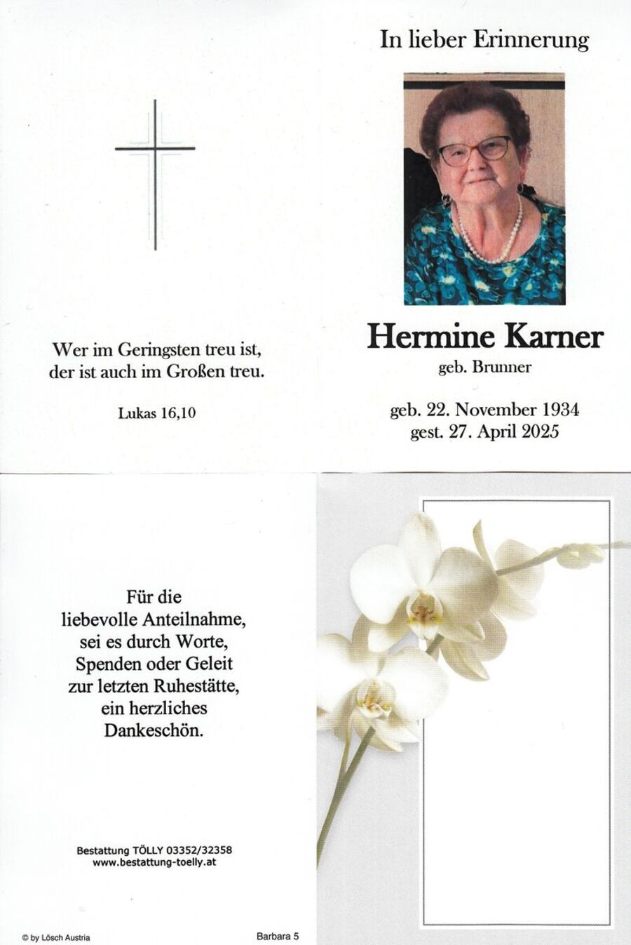 Gedenkkarte Hermine Karner