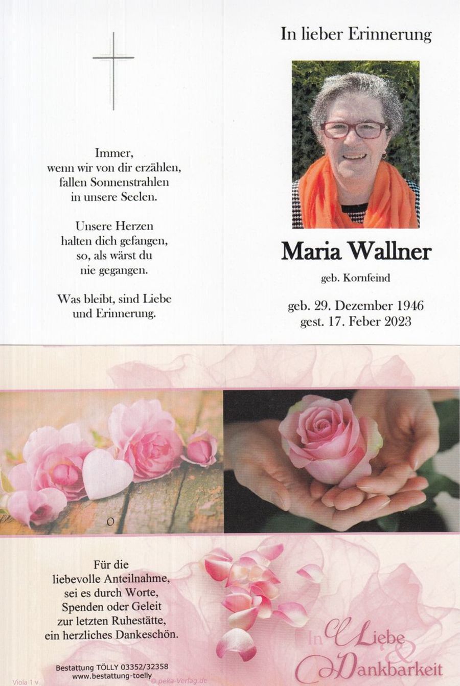 Gedenkkarte Maria Wallner
