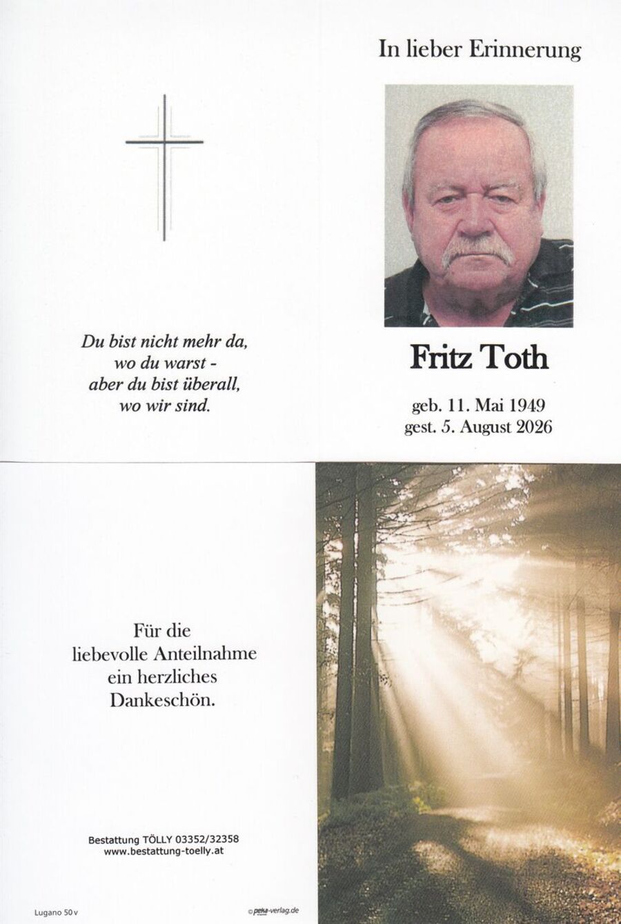 Gedenkkarte Fritz Toth