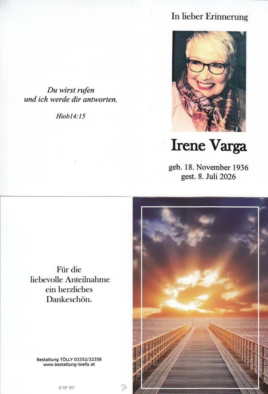 Gedenkkarte Irene Varga