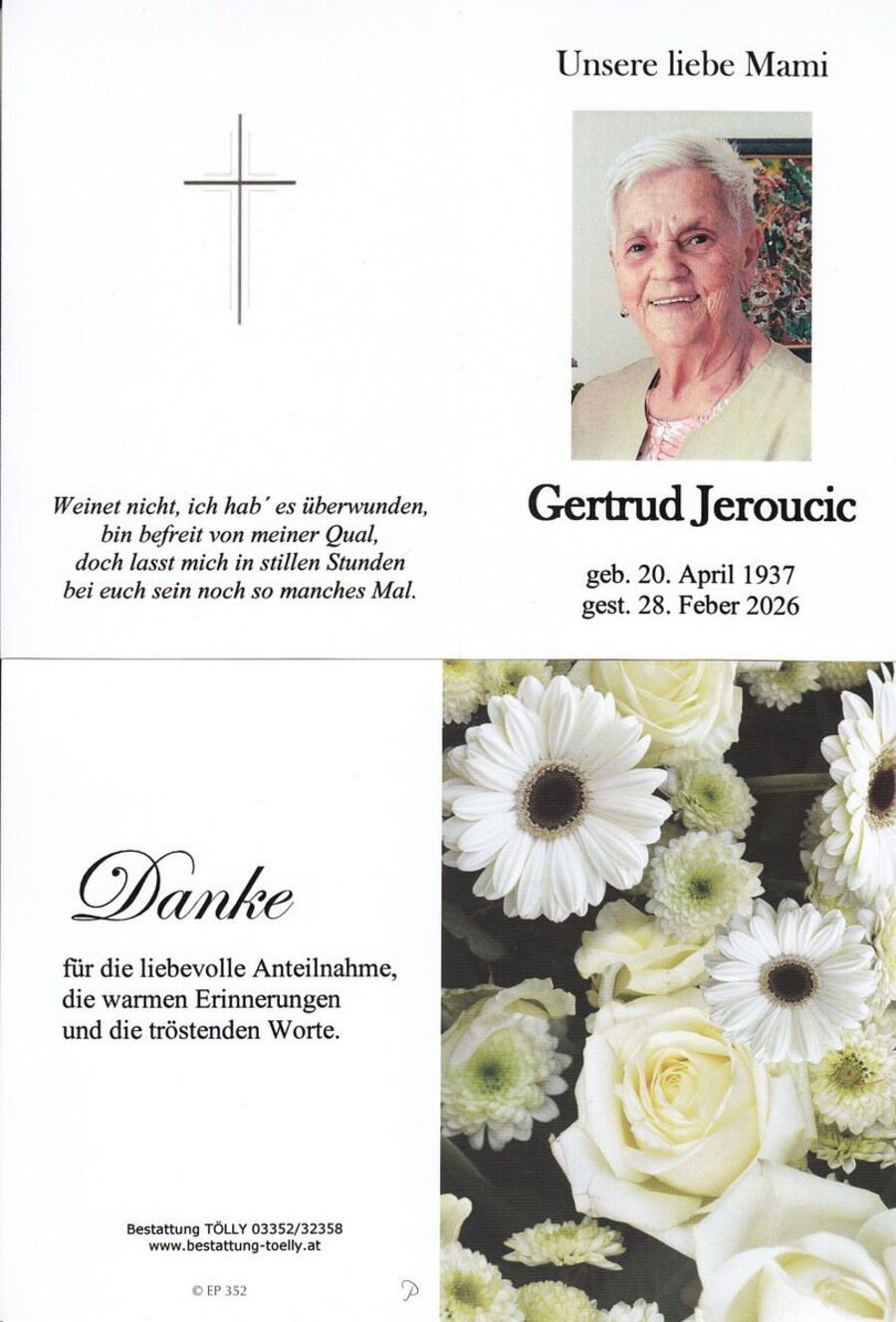 Gedenkkarte Gertrud Jeroucic