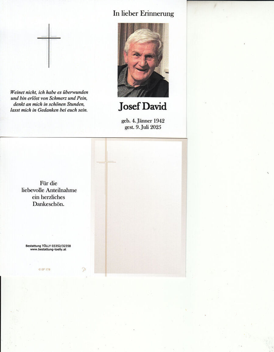 Gedenkkarte Josef David