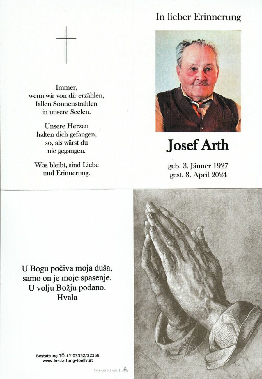 Gedenkkarte Josef Arth