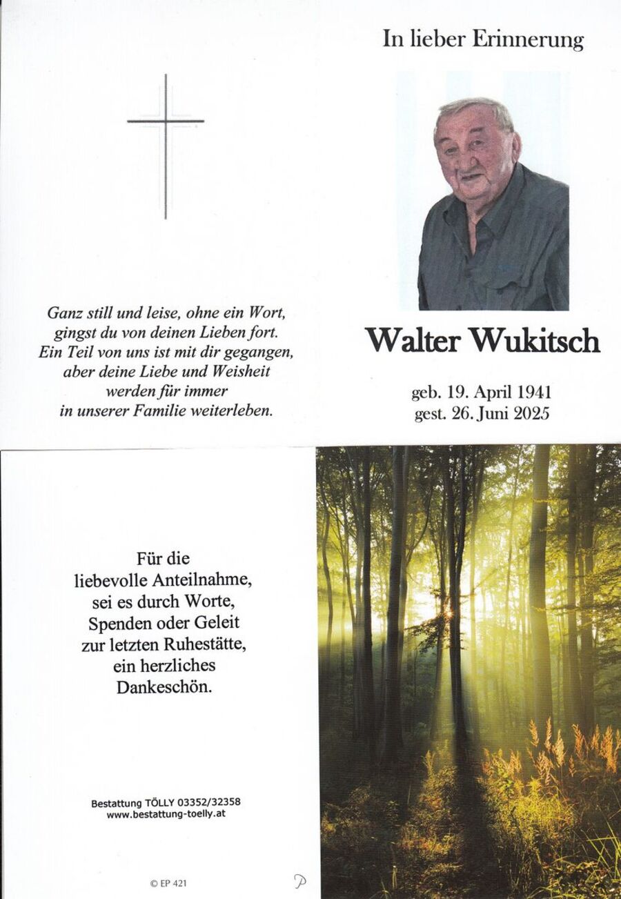 Gedenkkarte Walter Wukitsch
