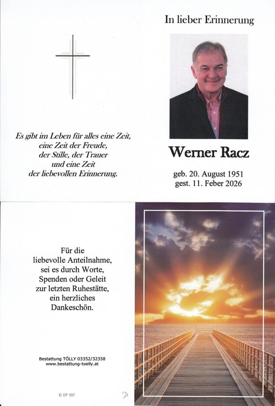 Gedenkkarte Werner Racz