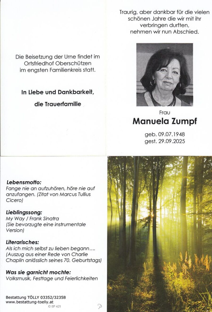 Gedenkkarte Manuela Zumpf