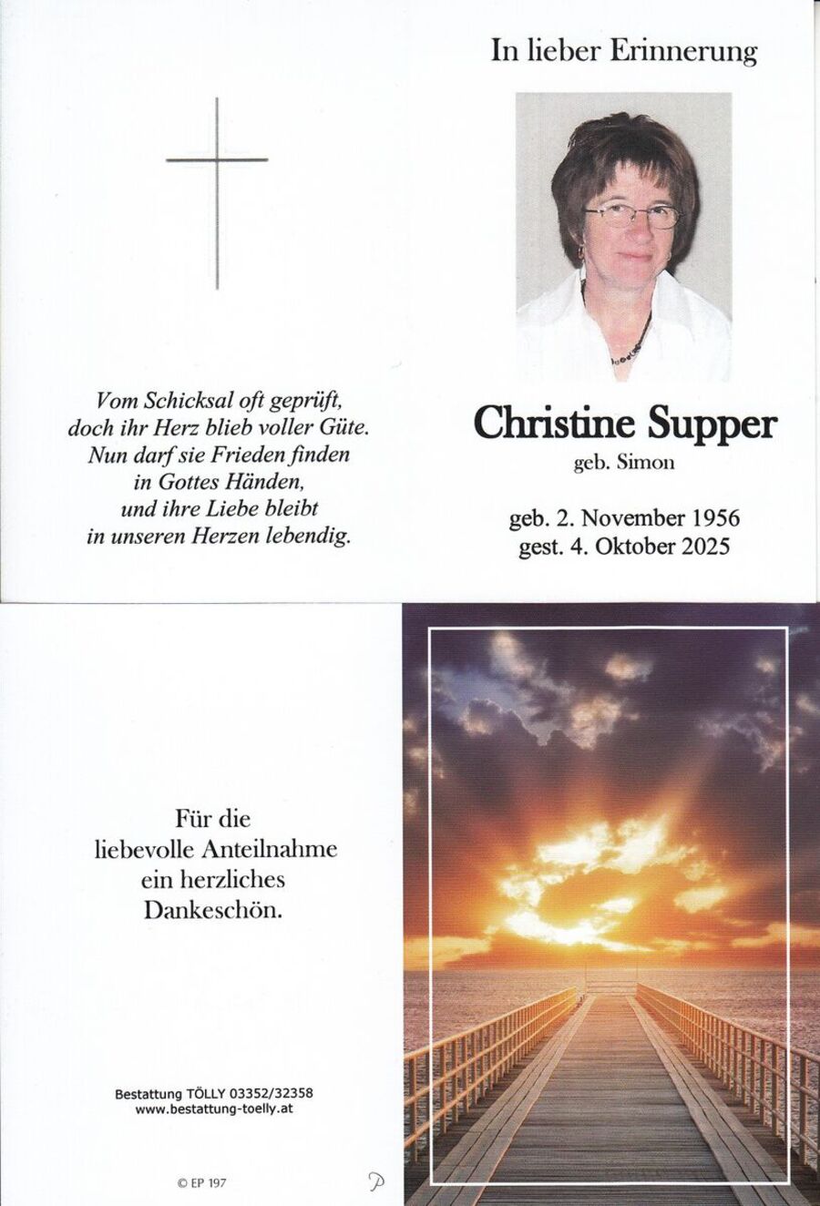 Gedenkkarte Christine Supper