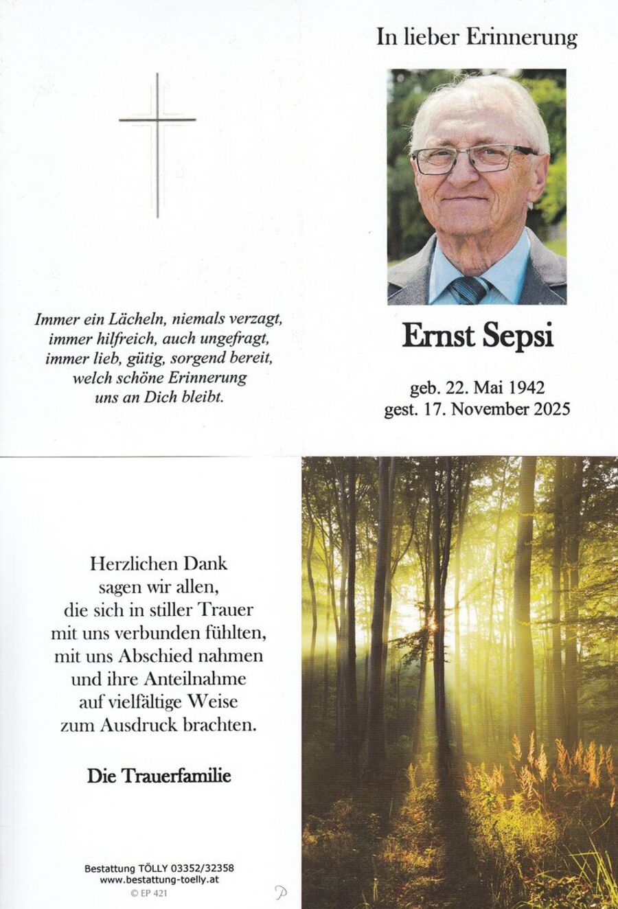 Gedenkkarte Ernst Sepsi