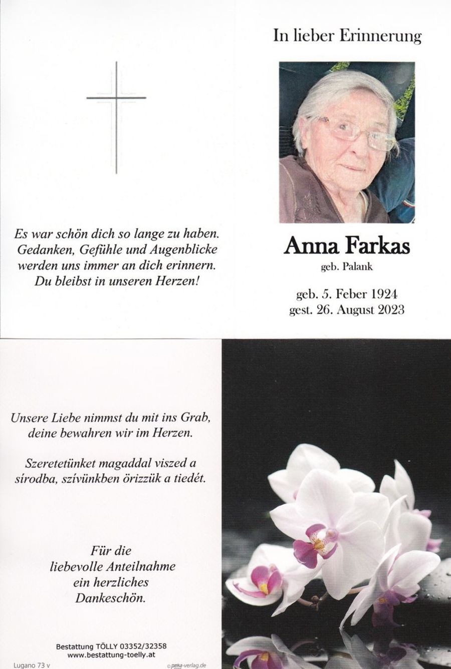 Gedenkkarte Anna Farkas
