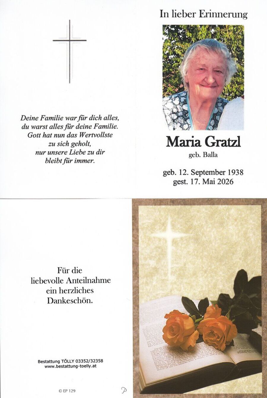 Gedenkkarte Maria Gratzl