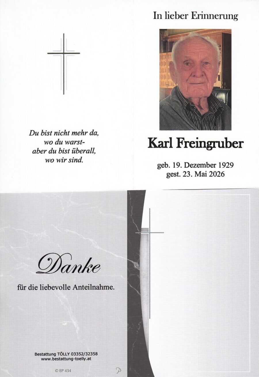 Gedenkkarte Karl Freingruber