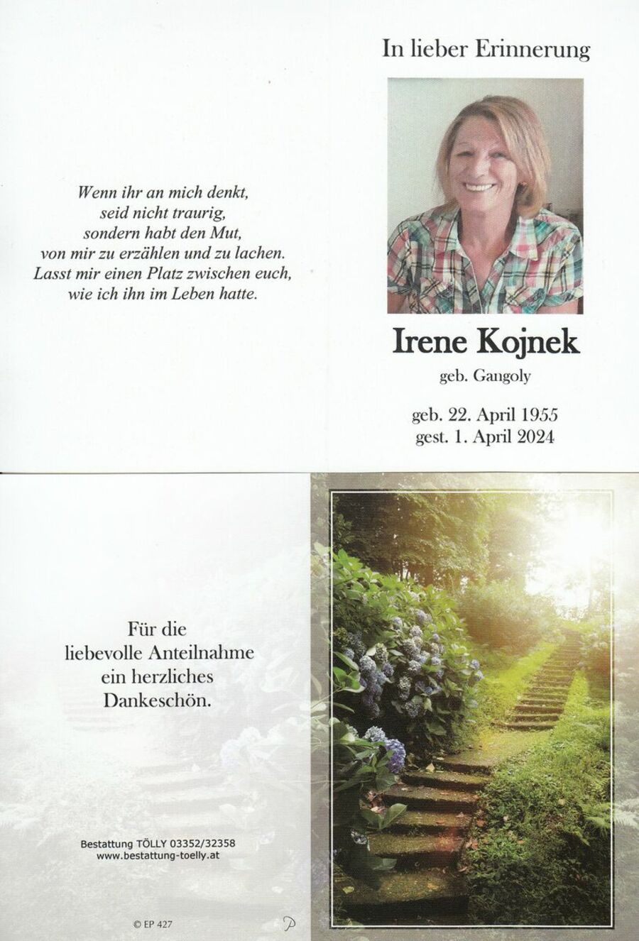 Gedenkkarte Irene Kojnek