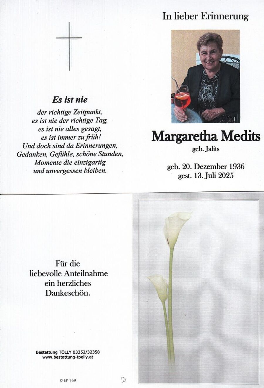 Gedenkkarte Margaretha Medits