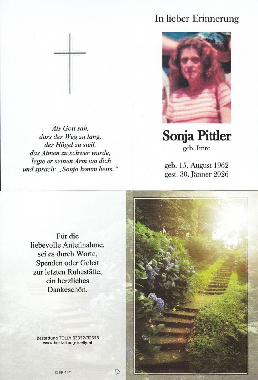 Gedenkkarte Sonja Pittler