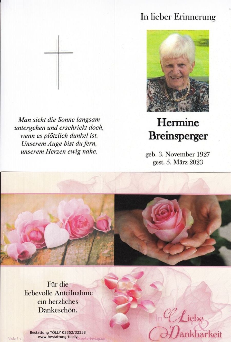 Gedenkkarte Hermine Breinsperger
