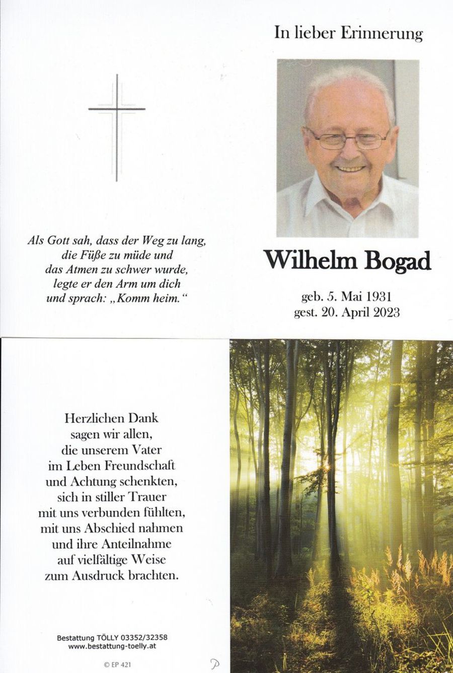 Gedenkkarte Wilhelm Bogad