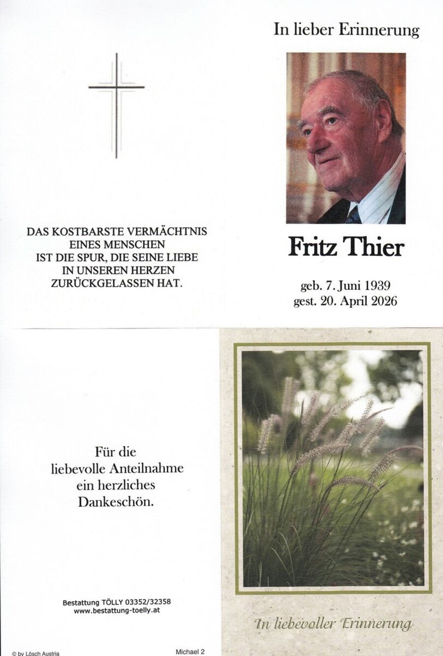 Gedenkkarte Friedrich "Fritz" Thier