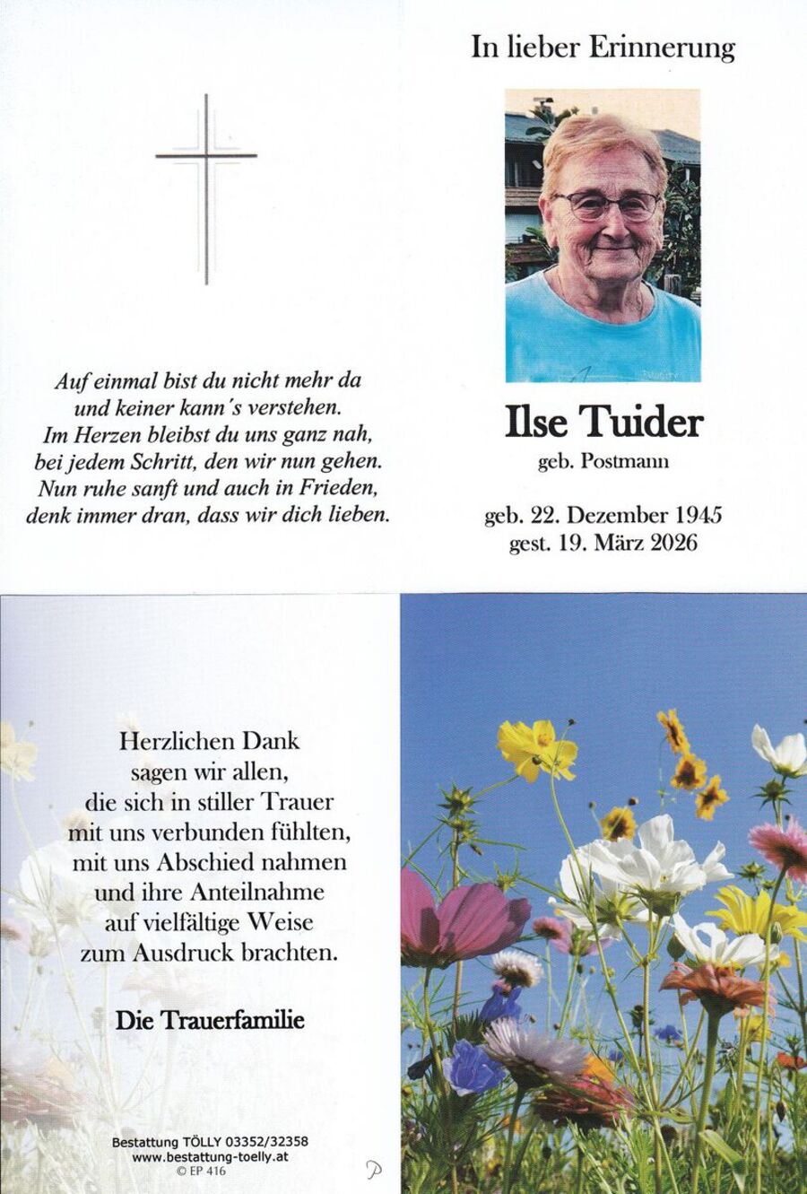 Gedenkkarte Ilse Tuider