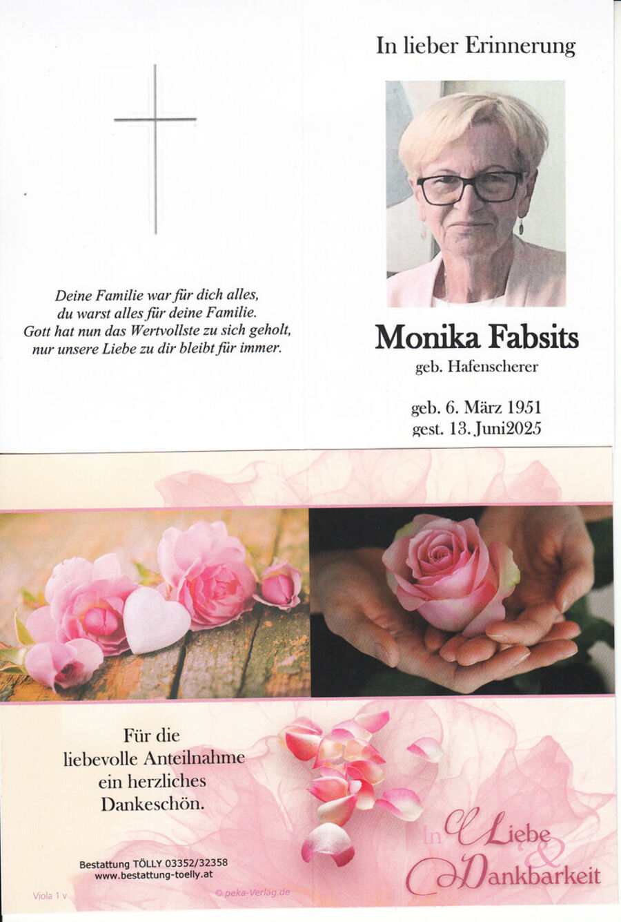 Gedenkkarte Monika Fabsits
