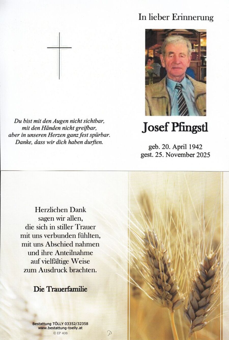 Gedenkkarte Josef Pfingstl