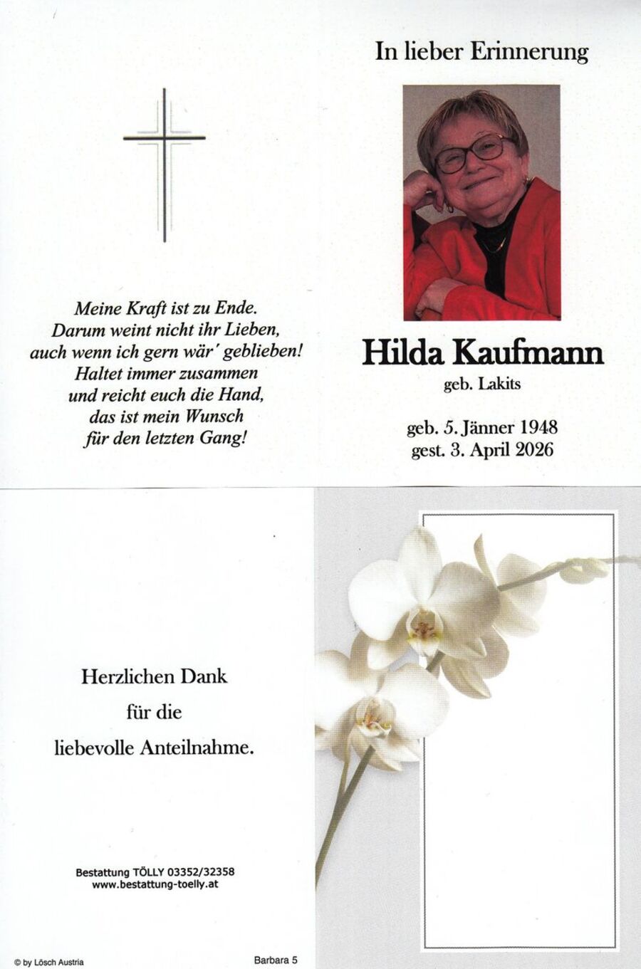 Gedenkkarte Hilda Kaufmann