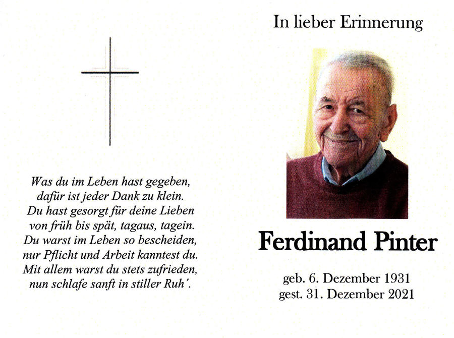 Gedenkkarte Ferdinand Pinter