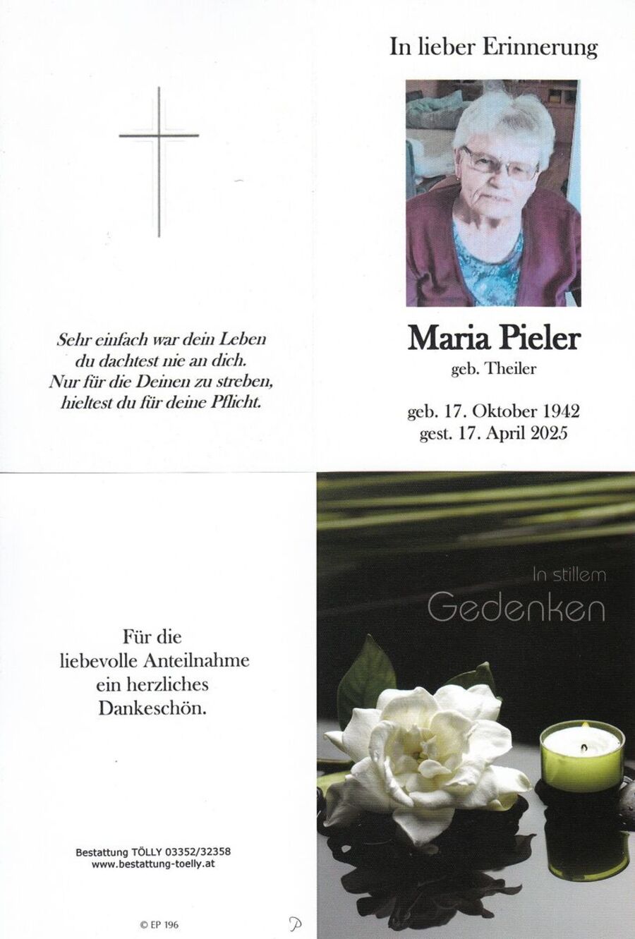 Gedenkkarte Maria Pieler
