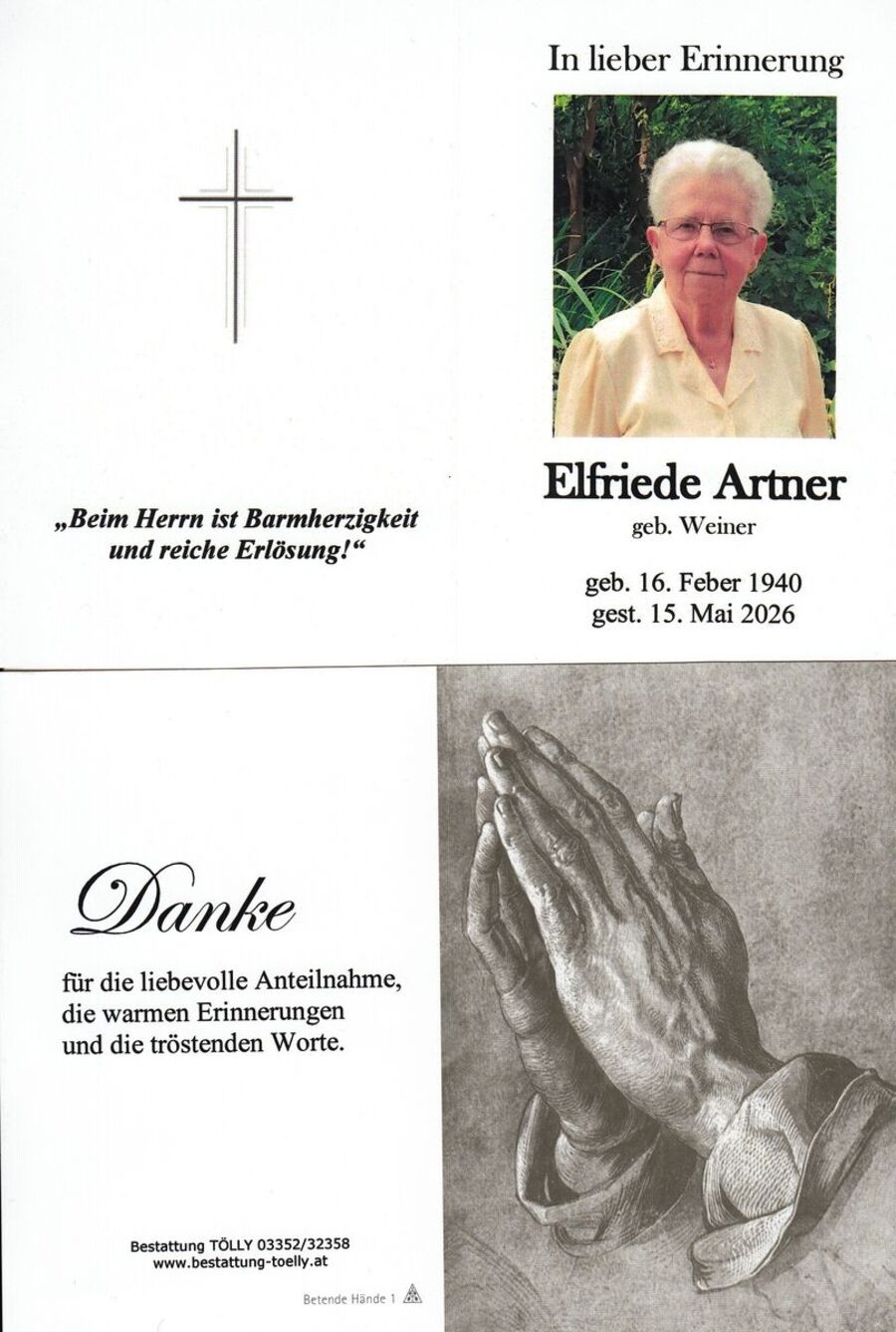Gedenkkarte Elfriede Artner