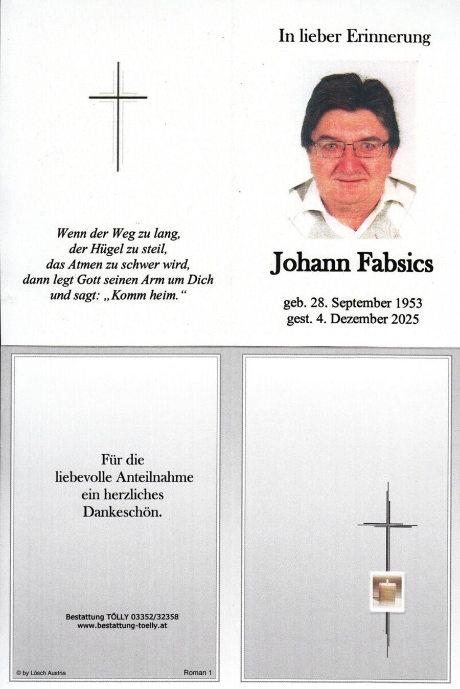 Gedenkkarte Johann Fabsics