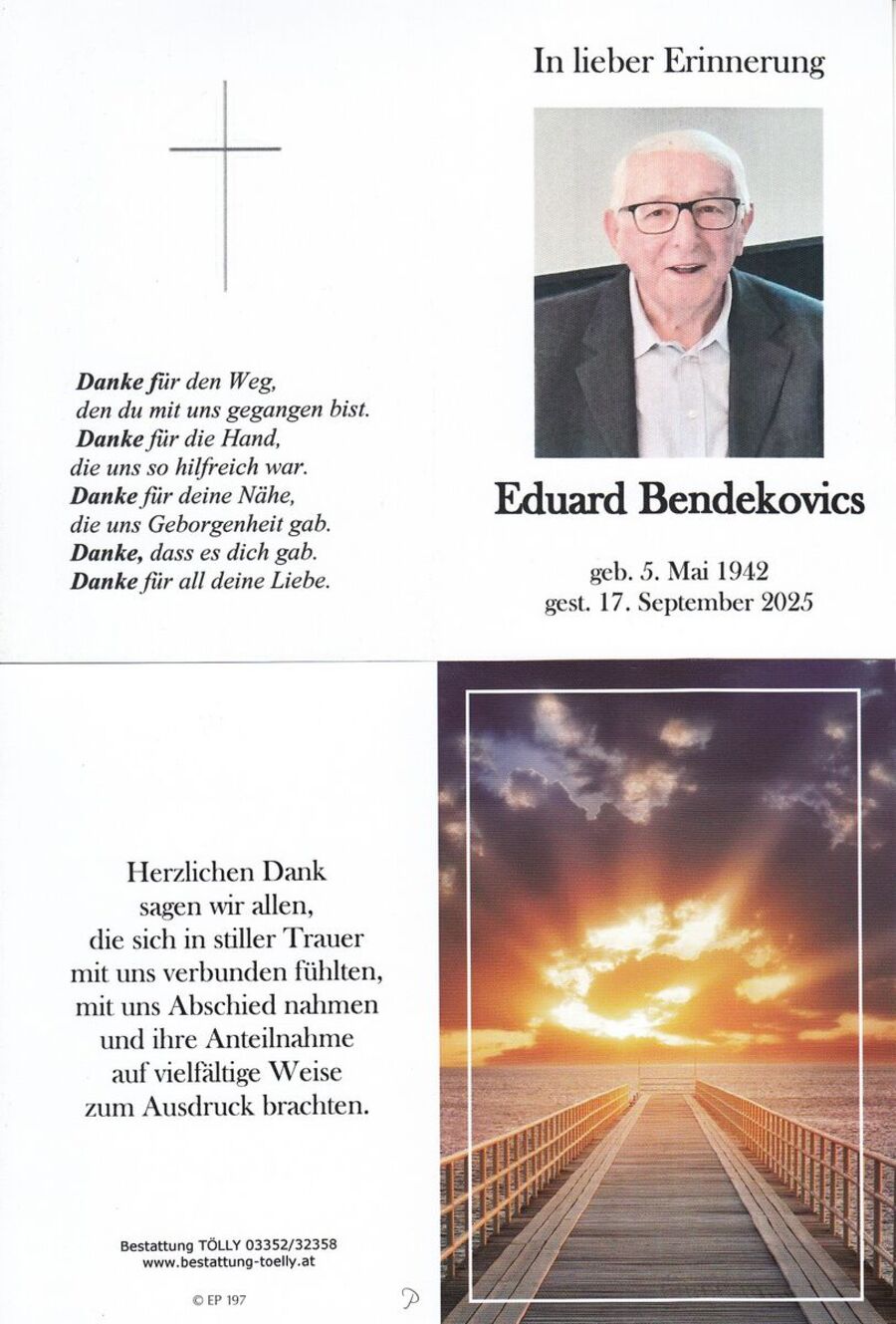 Gedenkkarte Eduard Bendekovics