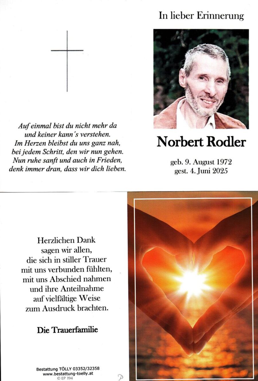 Gedenkkarte Norbert Rodler