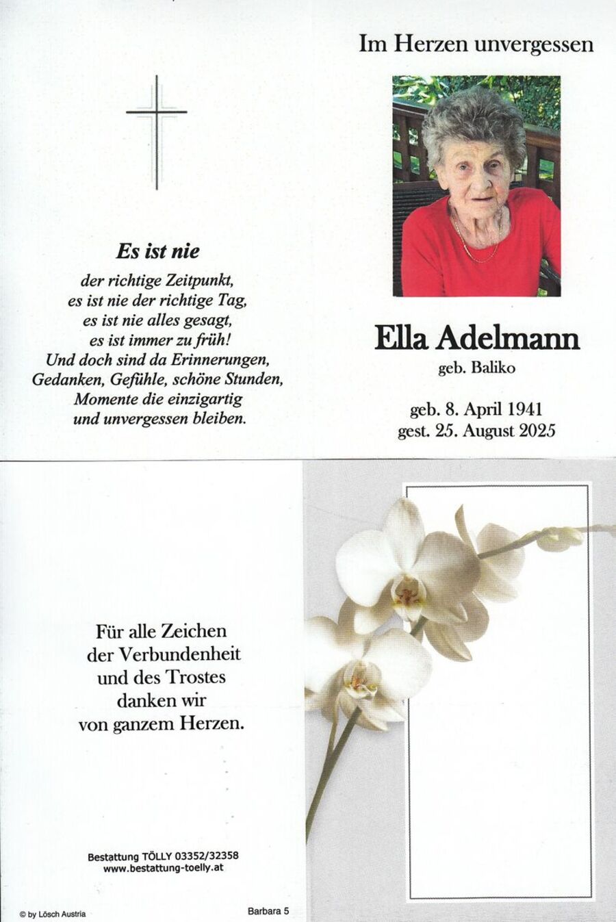 Gedenkkarte Ella Adelmann