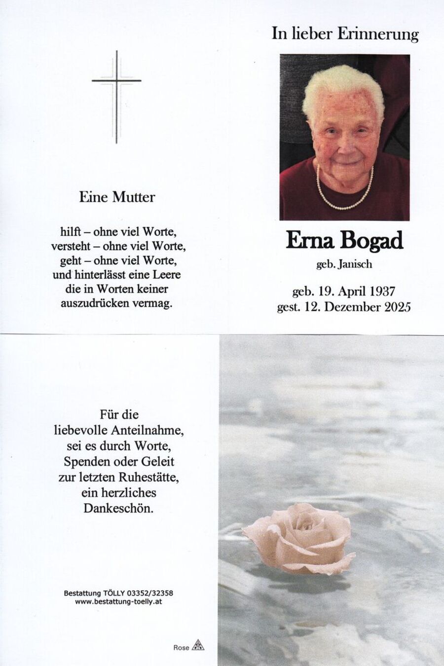 Gedenkkarte Erna Bogad