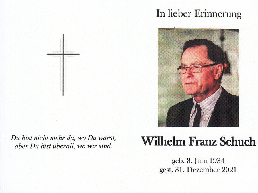 Gedenkkarte Wilhelm Franz Schuch