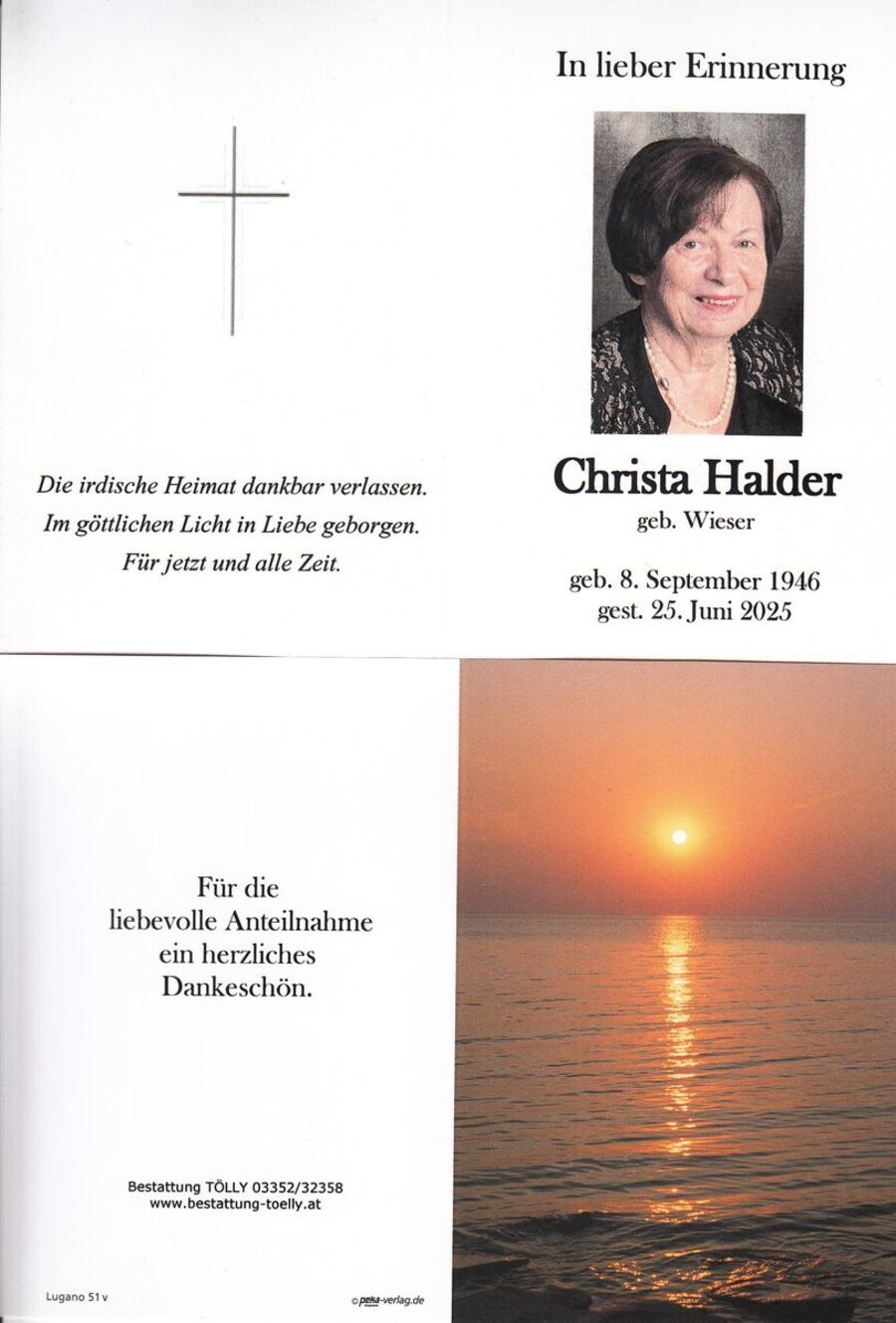 Gedenkkarte Christa Halder