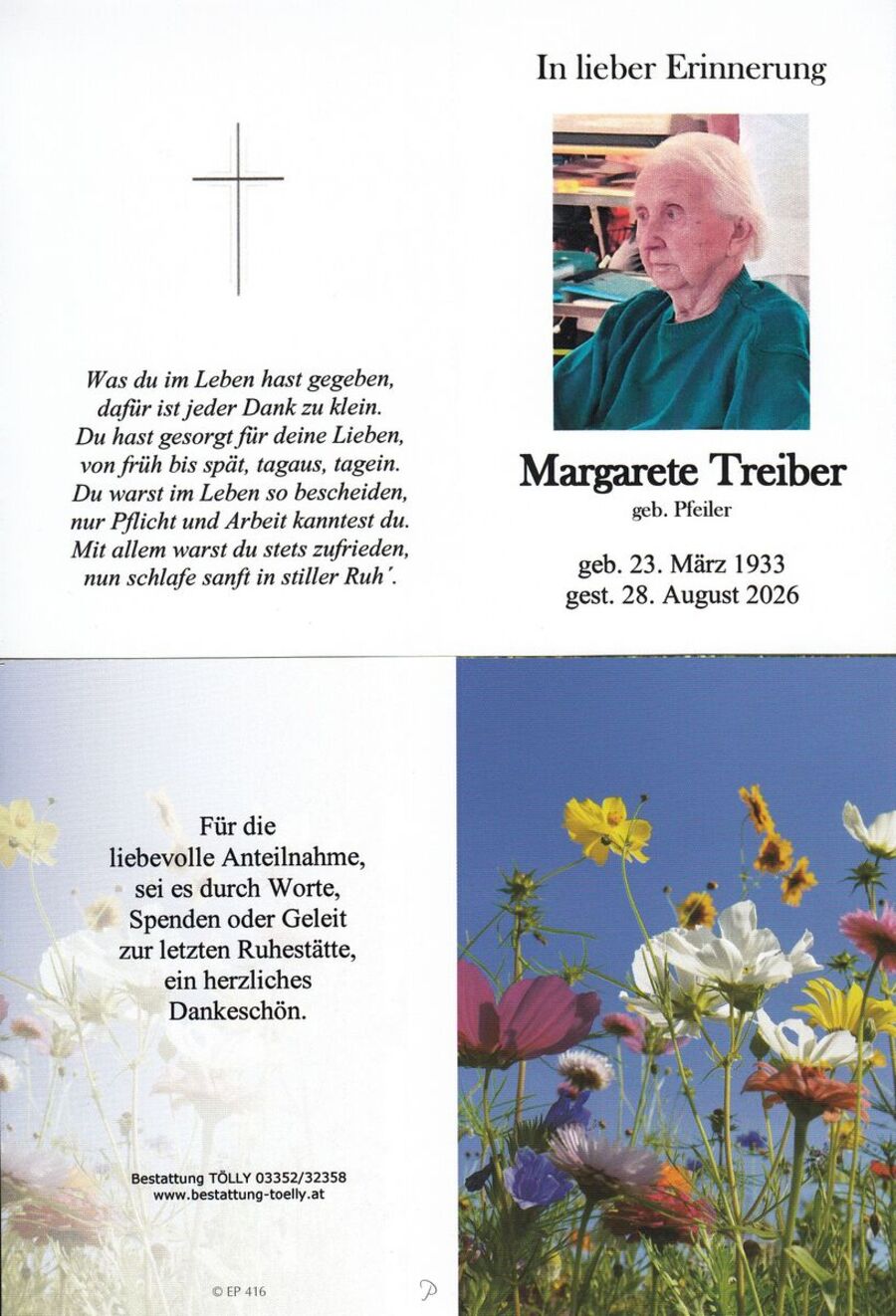 Gedenkkarte Margarete Treiber