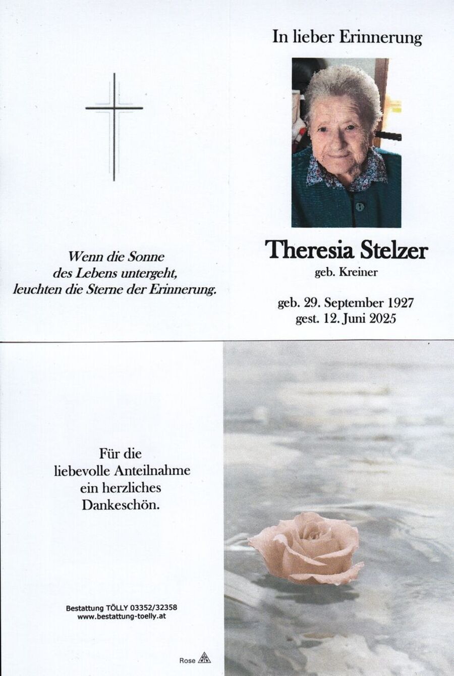 Gedenkkarte Theresia Stelzer