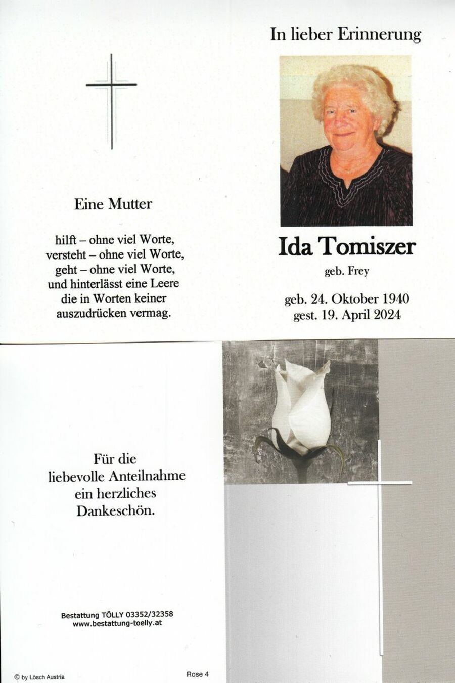Gedenkkarte Ida Tomiszer