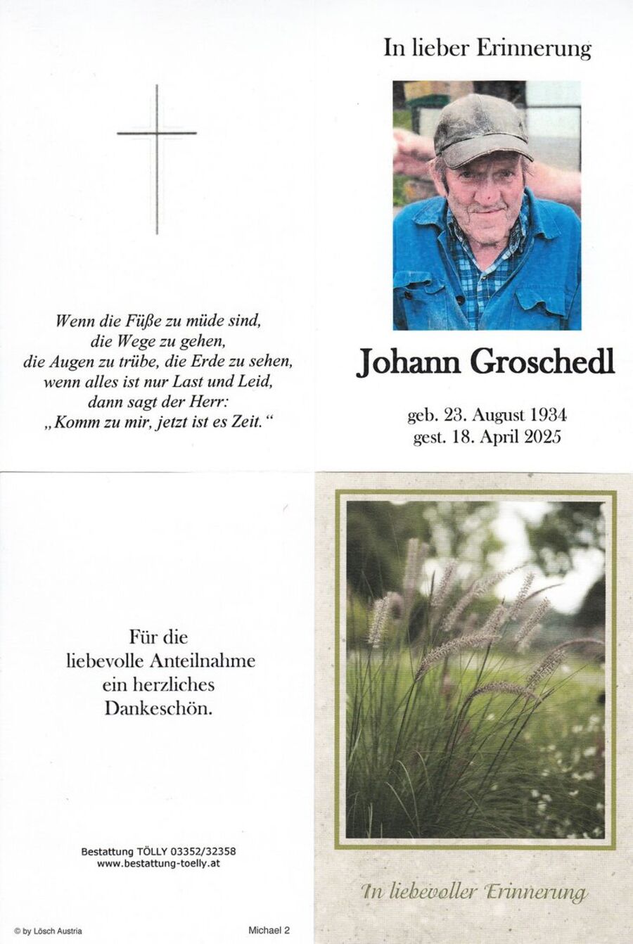 Gedenkkarte Johann Groschedl