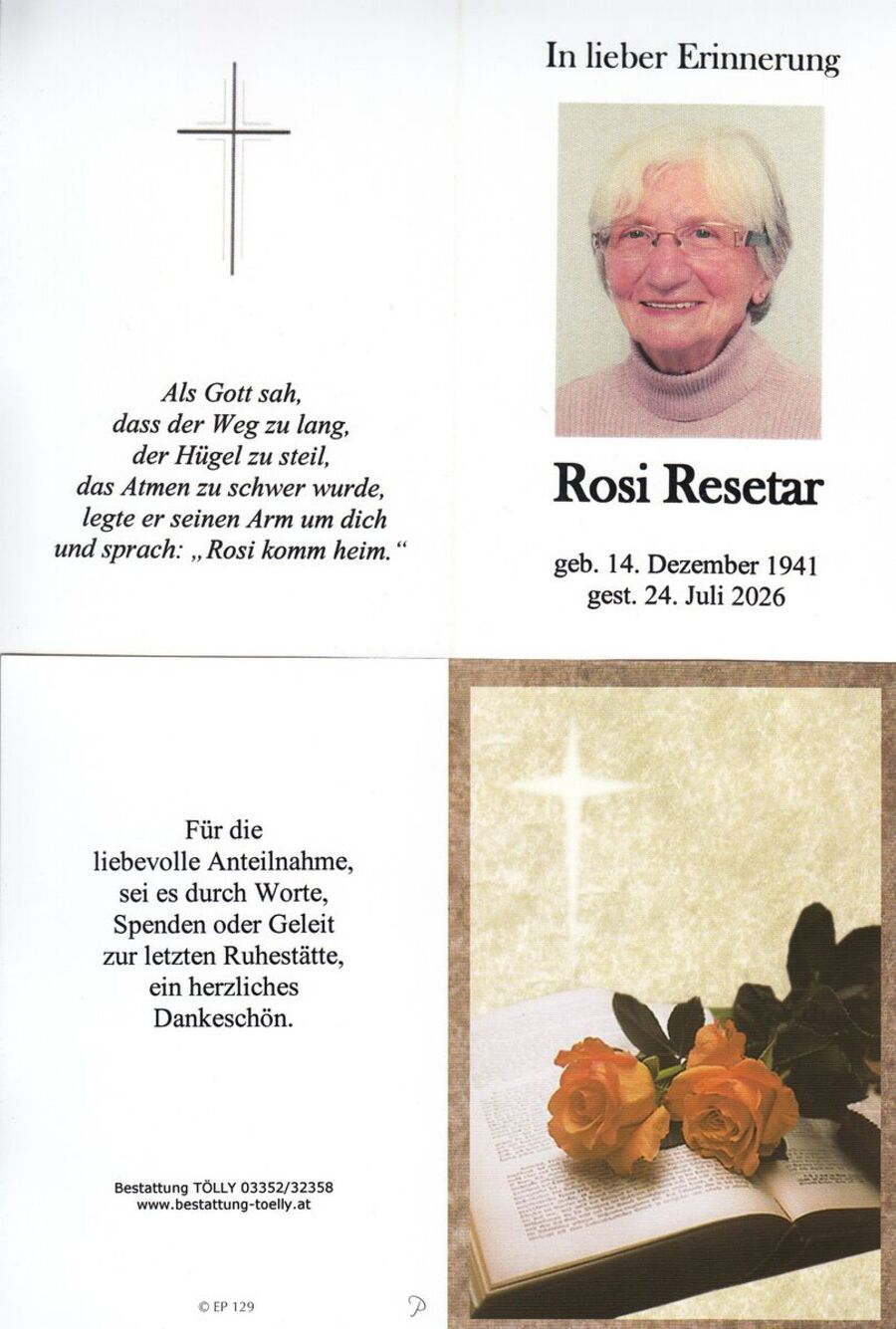 Gedenkkarte Rosa Resetar