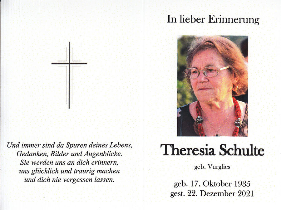 Gedenkkarte Theresia Schulte
