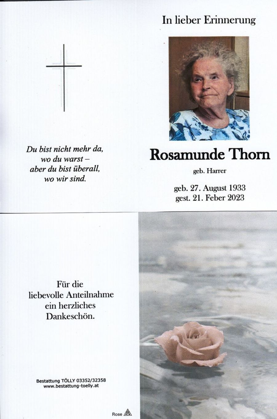 Gedenkkarte Rosamunde Thorn