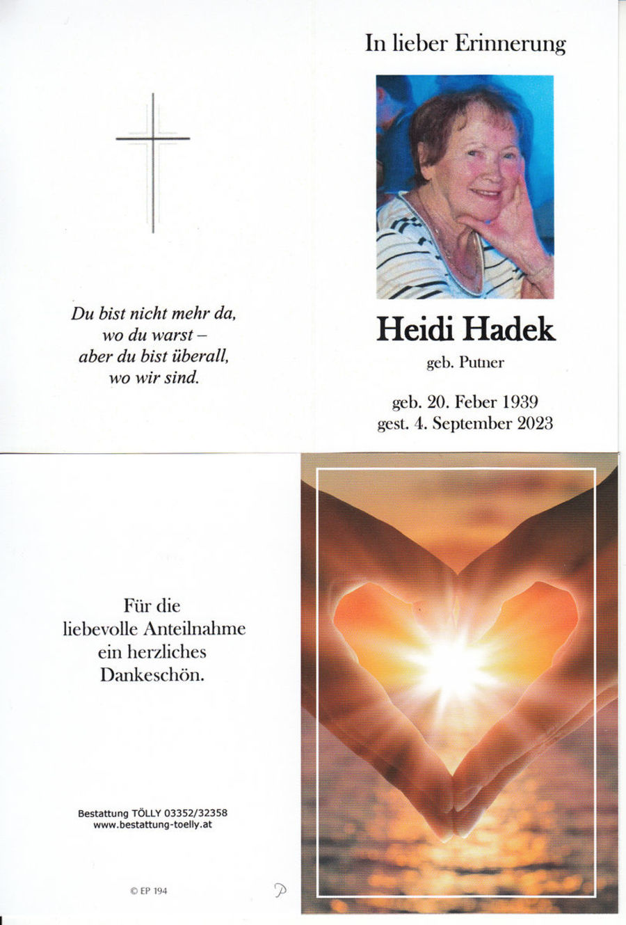 Gedenkkarte Heidi Hadek